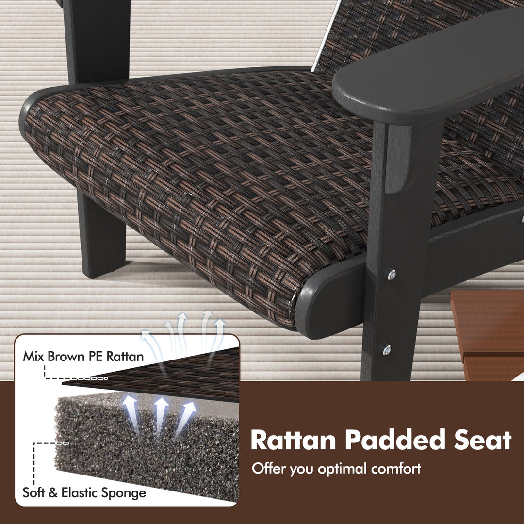 Patio Adirondack Chair with Rattan Padded Seat and Hidden Cupholder