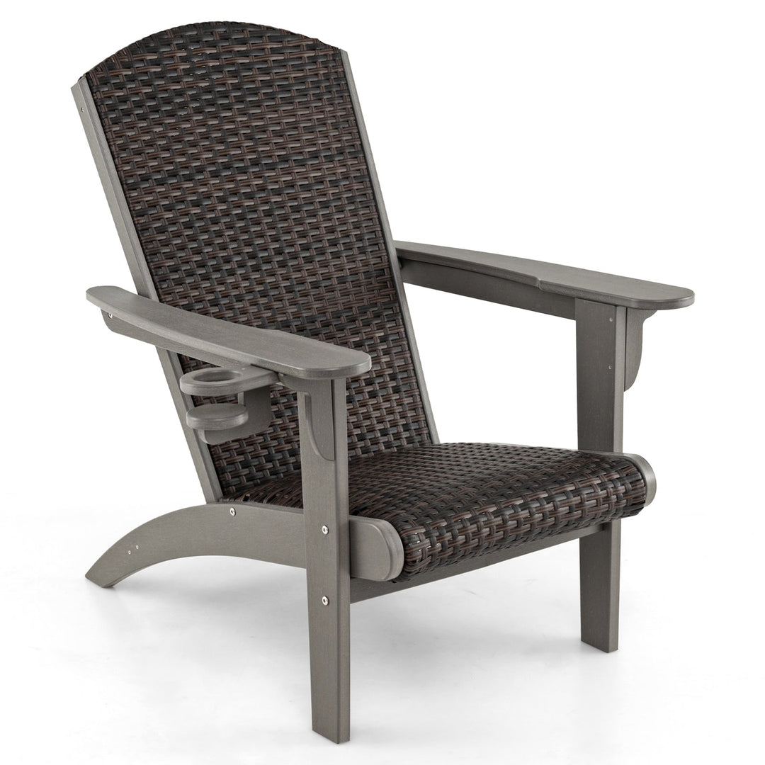 Patio Adirondack Chair with Rattan Padded Seat and Hidden Cupholder