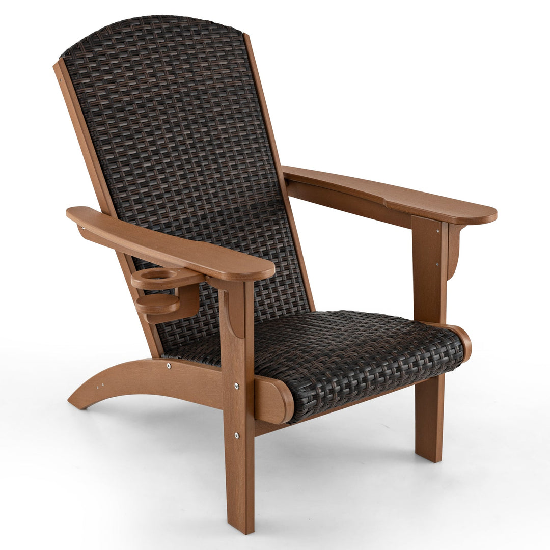 Patio Adirondack Chair with Rattan Padded Seat and Hidden Cupholder