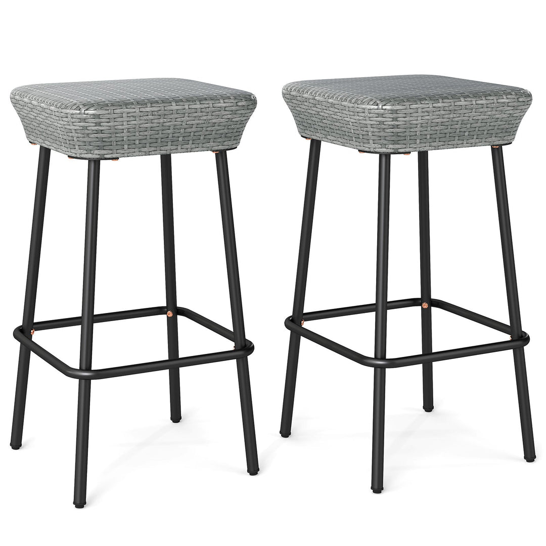 29.5 Inches Patio Bar Stools Set of 2 with Rattan Seat and Footrest