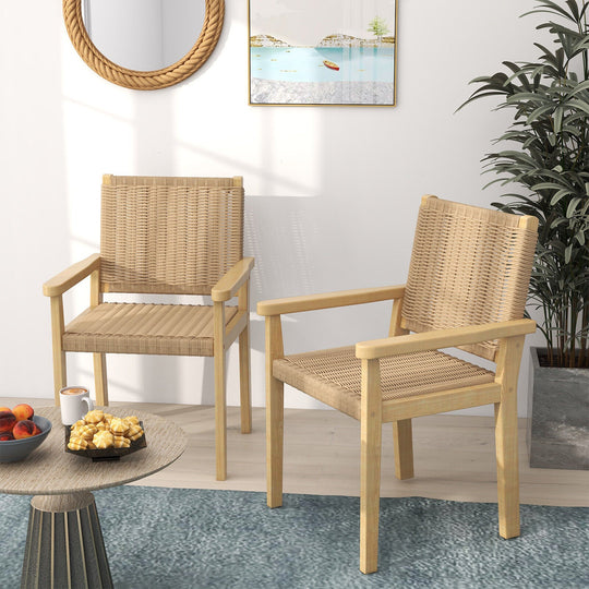 Wood Dining Chair Set of 2 with Woven Rope Seat