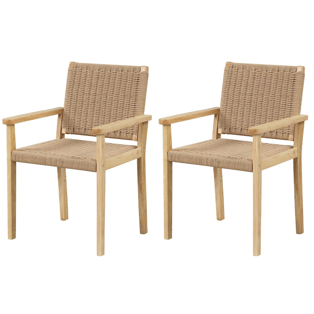 Wood Dining Chair Set of 2 with Woven Rope Seat