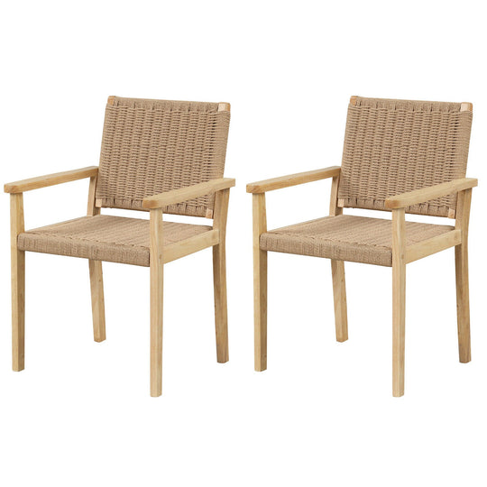 Wood Dining Chair Set of 2 with Woven Rope Seat