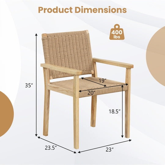 Wood Dining Chair Set of 2 with Woven Rope Seat