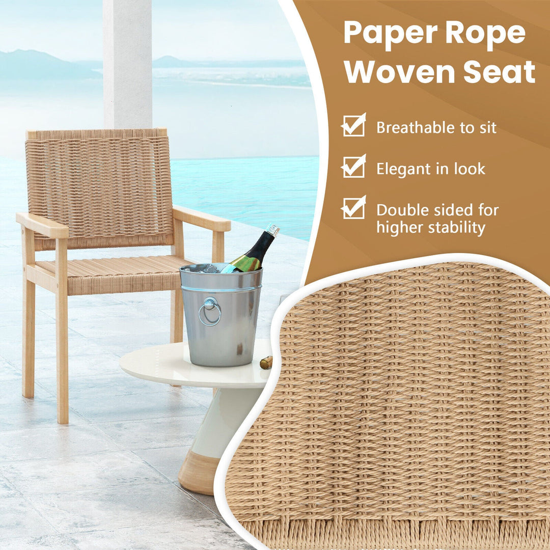 Wood Dining Chair Set of 2 with Woven Rope Seat