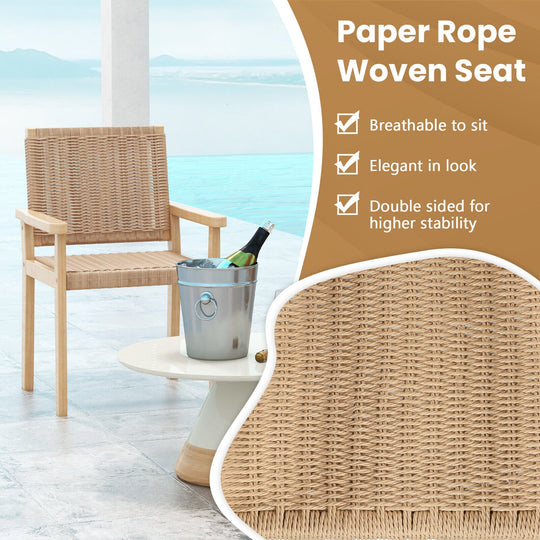 Wood Dining Chair Set of 2 with Woven Rope Seat
