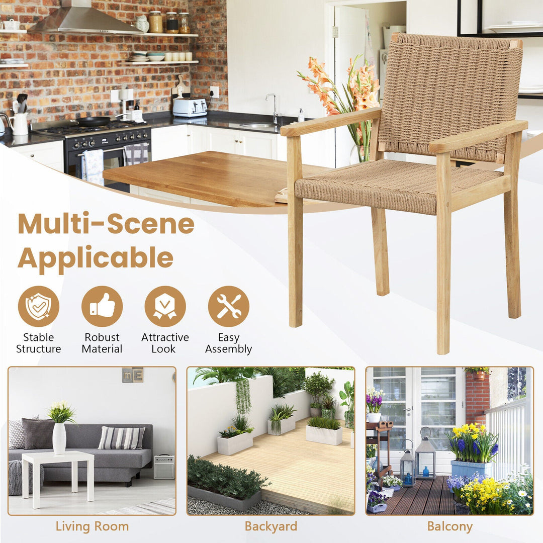 Wood Dining Chair Set of 2 with Woven Rope Seat