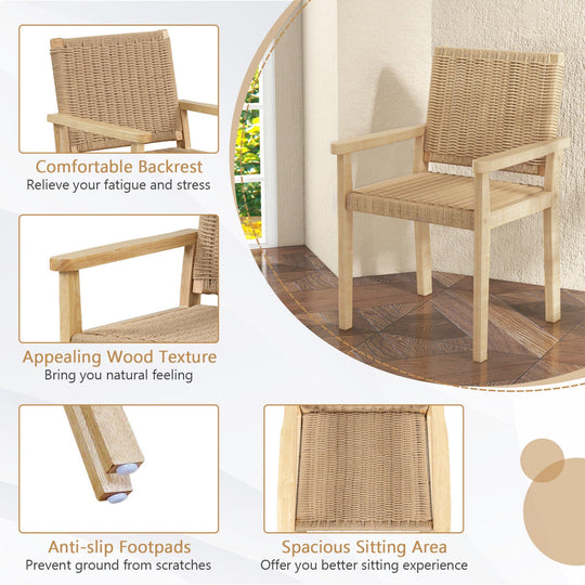 Wood Dining Chair Set of 2 with Woven Rope Seat