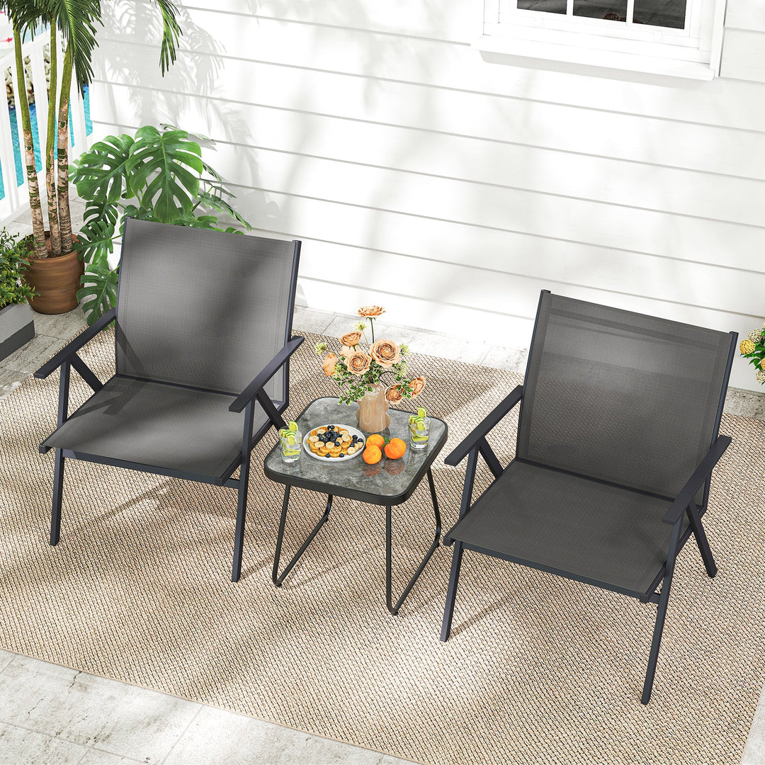 Patio Chairs Set of 2 with Breathable Mesh Fabric and Metal Frame-Gray