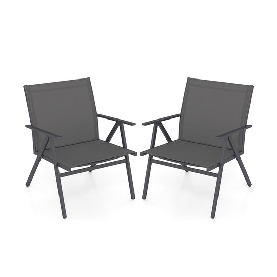 Patio Chairs Set of 2 with Breathable Mesh Fabric and Metal Frame-Gray