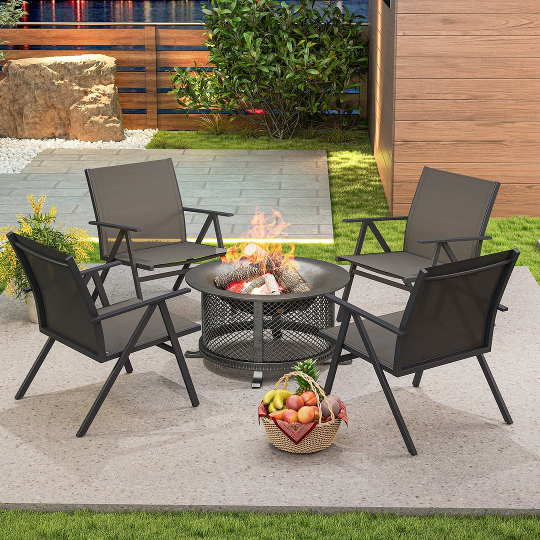 Patio Chairs Set of 2 with Breathable Mesh Fabric and Metal Frame-Gray