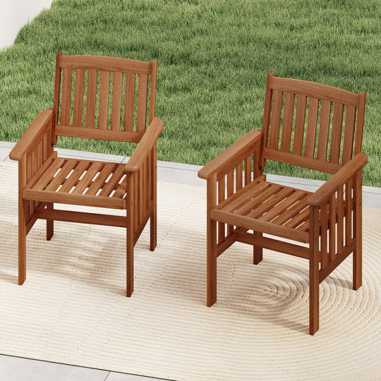 Patio Chairs Set of 2 Outdoor Solid Wood Chairs with Slatted Seat and Inclined Backrest