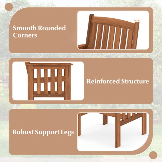 Patio Chairs Set of 2 Outdoor Solid Wood Chairs with Slatted Seat and Inclined Backrest