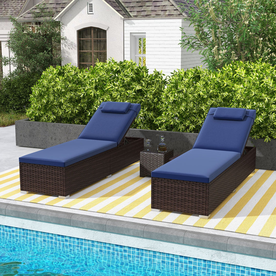 Patio Chaise Lounge Set of 2 with Backrest Seat Cushion and Headrest