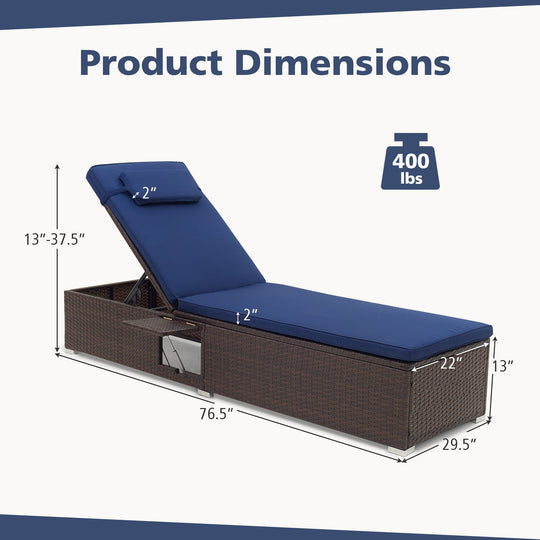Patio Chaise Lounge Set of 2 with Backrest Seat Cushion and Headrest