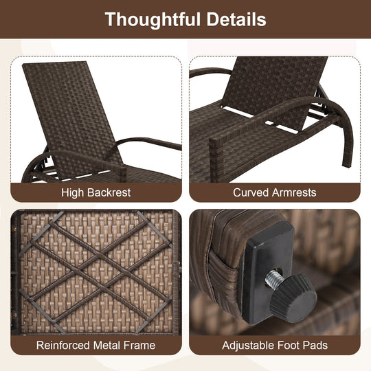 Patio Chaise Lounge Outdoor Rattan Lounge Chair with Retractable Ottoman