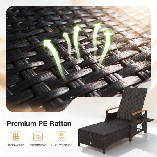 Adjustable Patio Chaise Lounge with Removable Cushion & Side Table