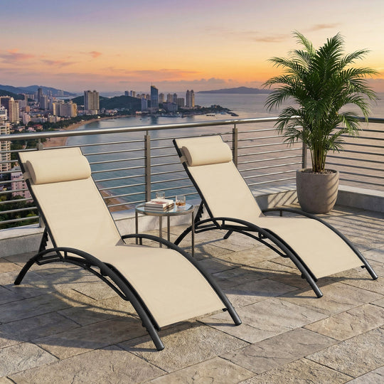Patio Chaise Lounges Set of 2 Outdoor Recliner with 5-Position Backrest