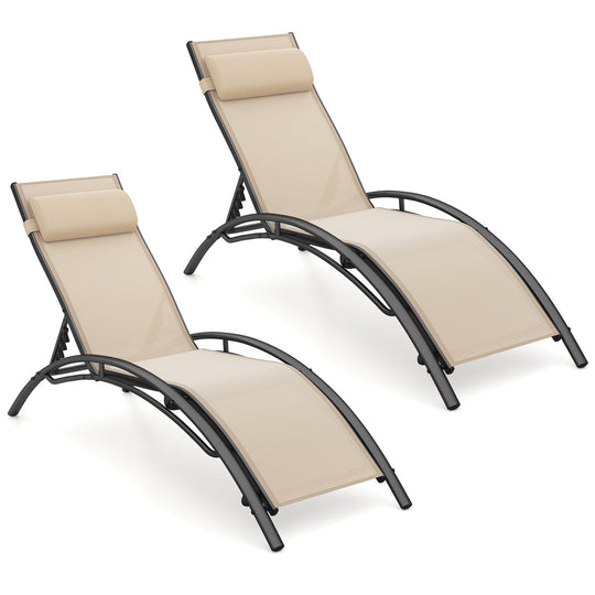 Patio Chaise Lounges Set of 2 Outdoor Recliner with 5-Position Backrest
