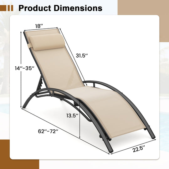 Patio Chaise Lounges Set of 2 Outdoor Recliner with 5-Position Backrest