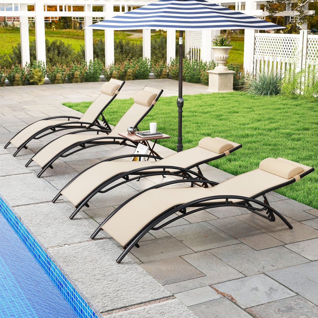 Patio Chaise Lounges Set of 2 Outdoor Recliner with 5-Position Backrest