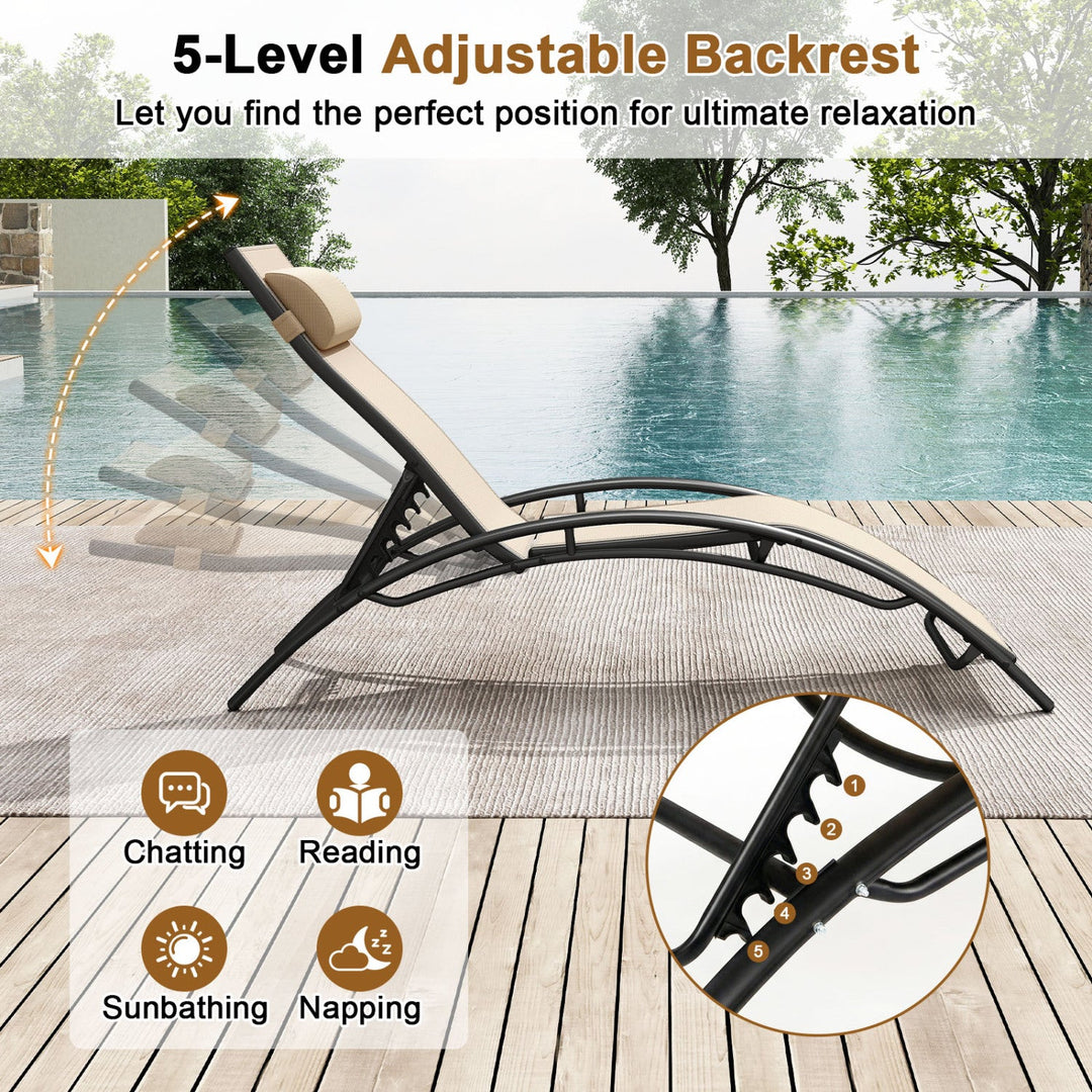 Patio Chaise Lounges Set of 2 Outdoor Recliner with 5-Position Backrest