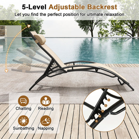 Patio Chaise Lounges Set of 2 Outdoor Recliner with 5-Position Backrest