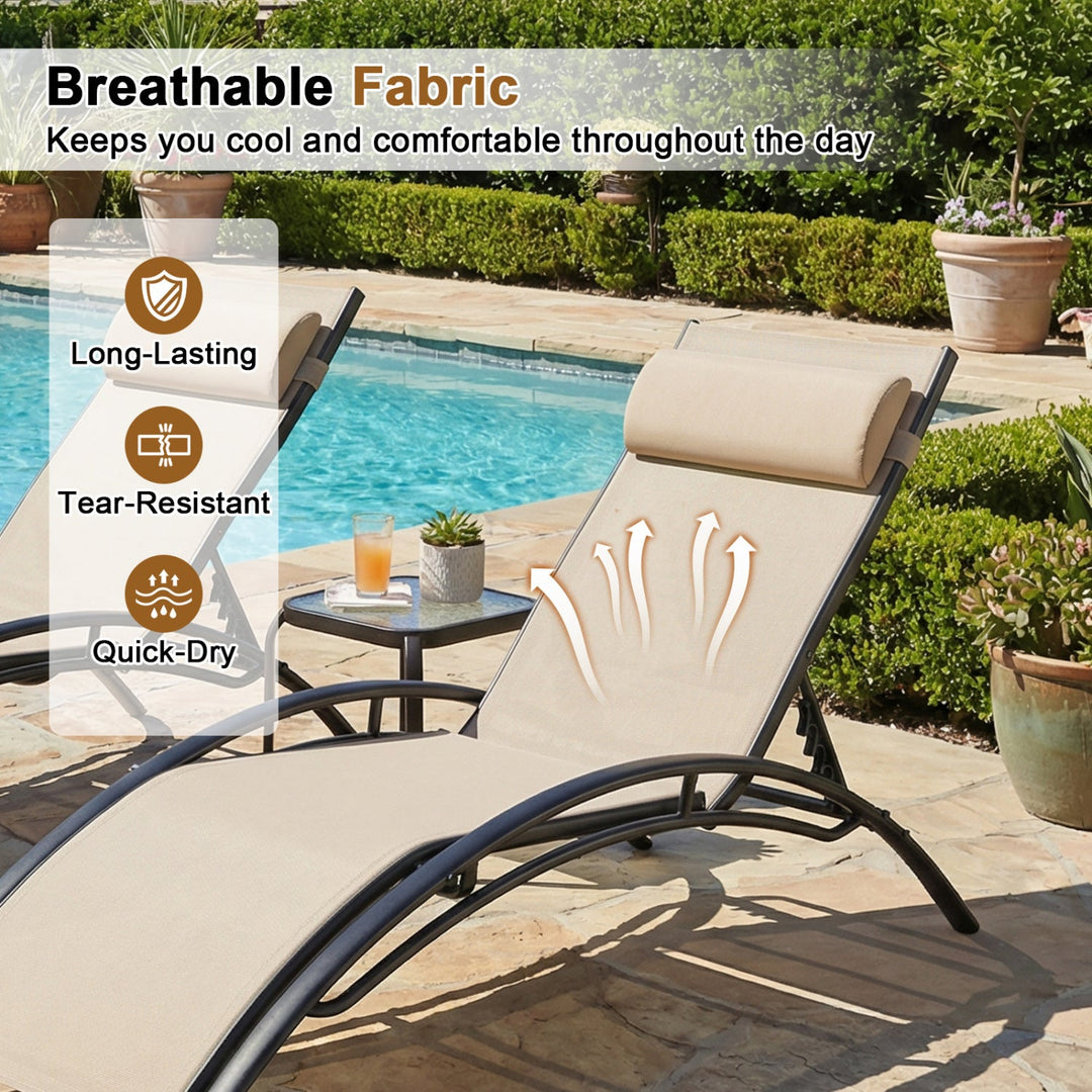 Patio Chaise Lounges Set of 2 Outdoor Recliner with 5-Position Backrest