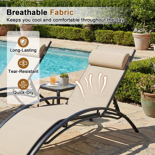 Patio Chaise Lounges Set of 2 Outdoor Recliner with 5-Position Backrest