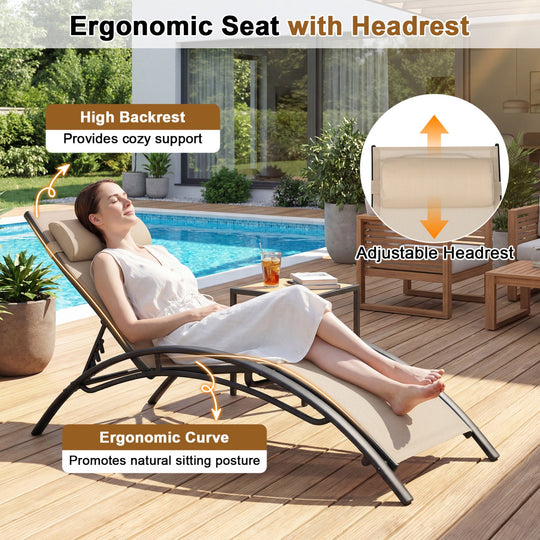 Patio Chaise Lounges Set of 2 Outdoor Recliner with 5-Position Backrest