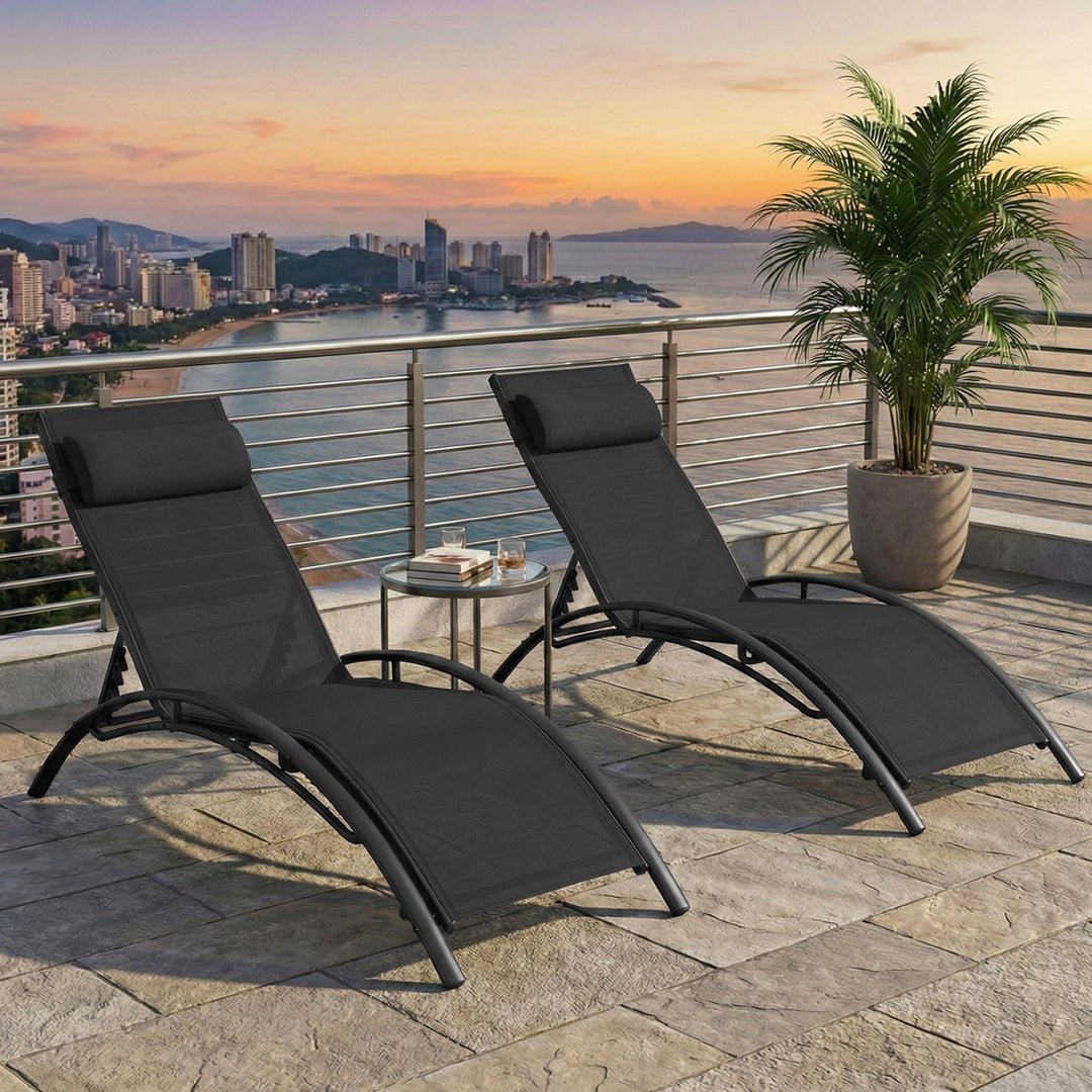 Patio Chaise Lounges Set of 2 Outdoor Recliner with 5-Position Backrest