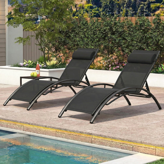 Patio Chaise Lounges Set of 2 Outdoor Recliner with 5-Position Backrest