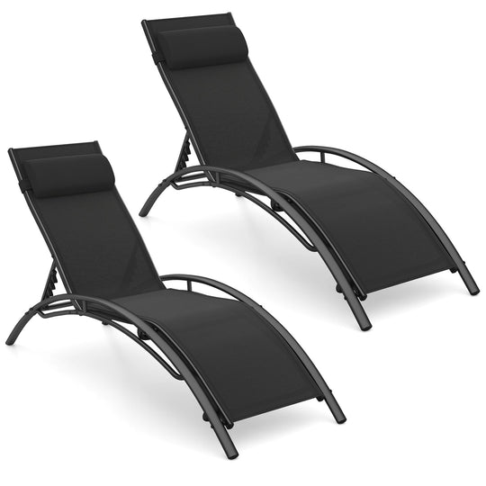 Patio Chaise Lounges Set of 2 Outdoor Recliner with 5-Position Backrest
