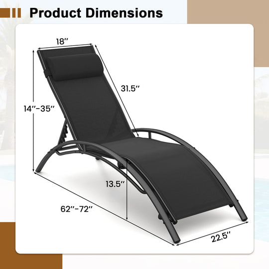 Patio Chaise Lounges Set of 2 Outdoor Recliner with 5-Position Backrest