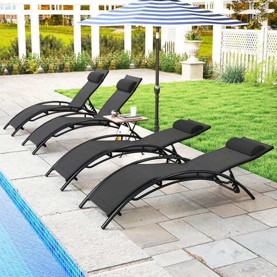 Patio Chaise Lounges Set of 2 Outdoor Recliner with 5-Position Backrest