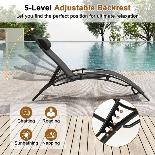 Patio Chaise Lounges Set of 2 Outdoor Recliner with 5-Position Backrest