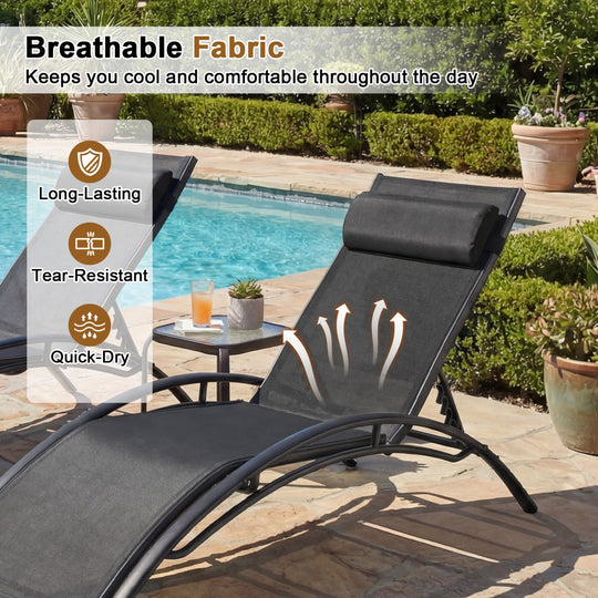 Patio Chaise Lounges Set of 2 Outdoor Recliner with 5-Position Backrest