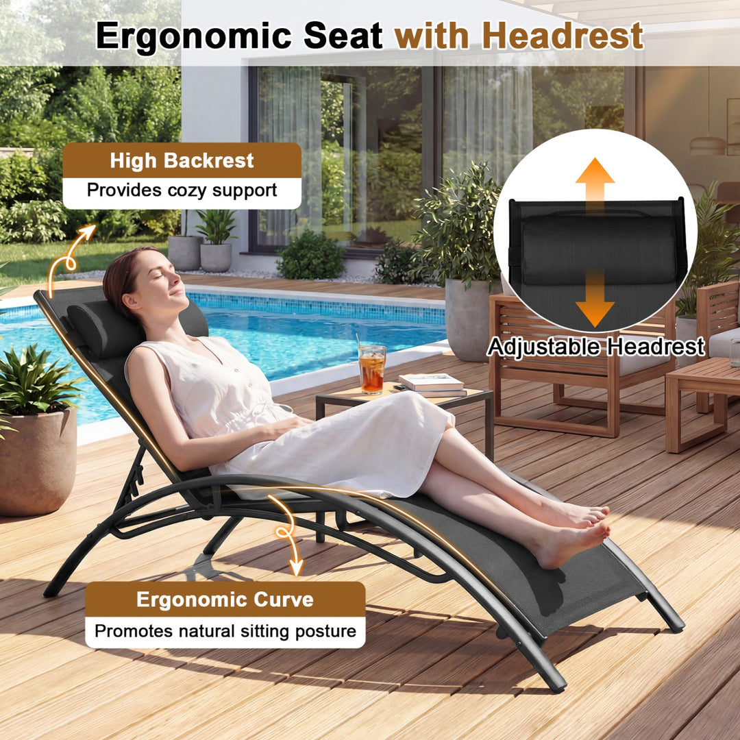 Patio Chaise Lounges Set of 2 Outdoor Recliner with 5-Position Backrest