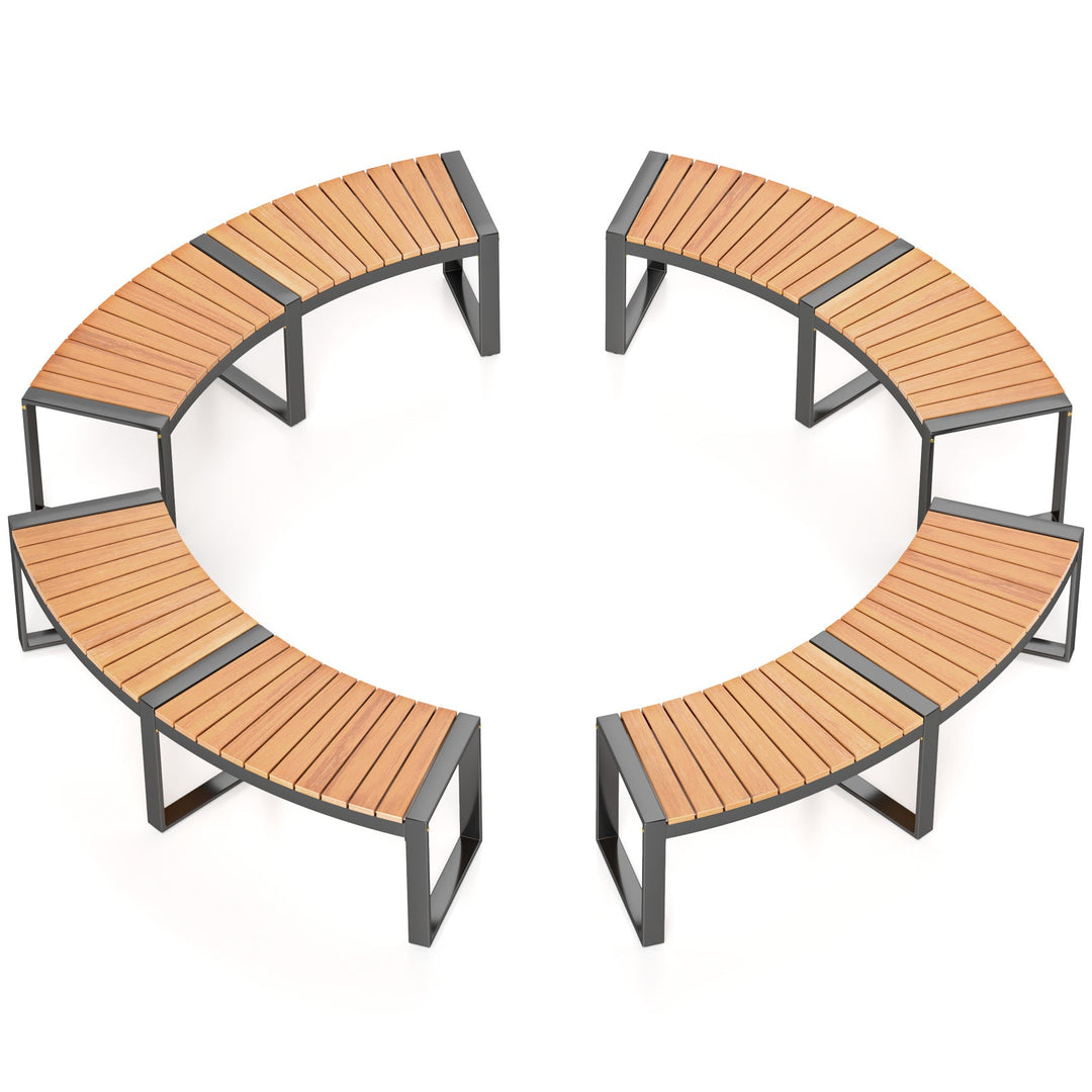 Patio Curved Bench with Slatted Seat and Metal Legs