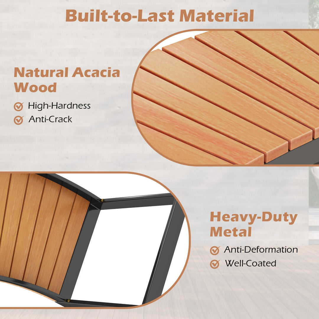 Patio Curved Bench with Slatted Seat and Metal Legs