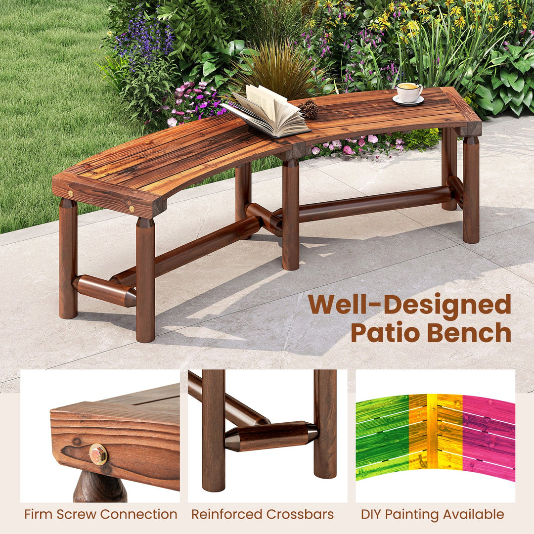 Patio Curved Bench Solid Wood Fire Pit Bench Outdoor Backless Loveseat