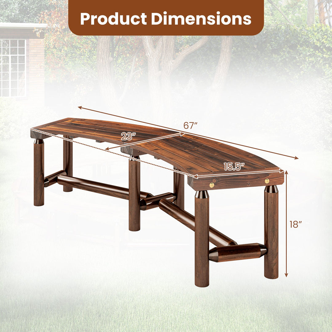 Patio Curved Bench Solid Wood Fire Pit Bench Outdoor Backless Loveseat