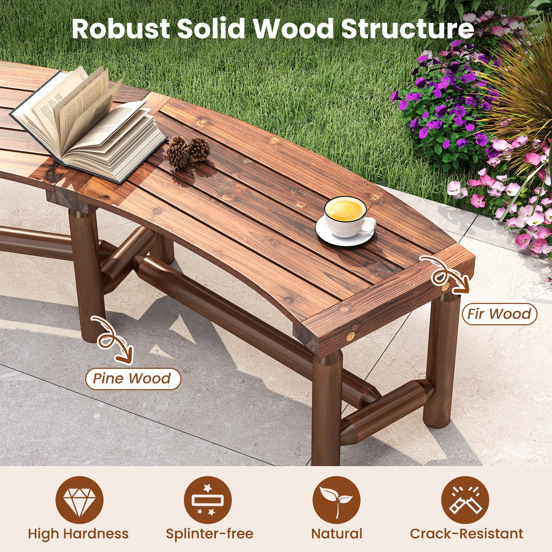 Patio Curved Bench Solid Wood Fire Pit Bench Outdoor Backless Loveseat