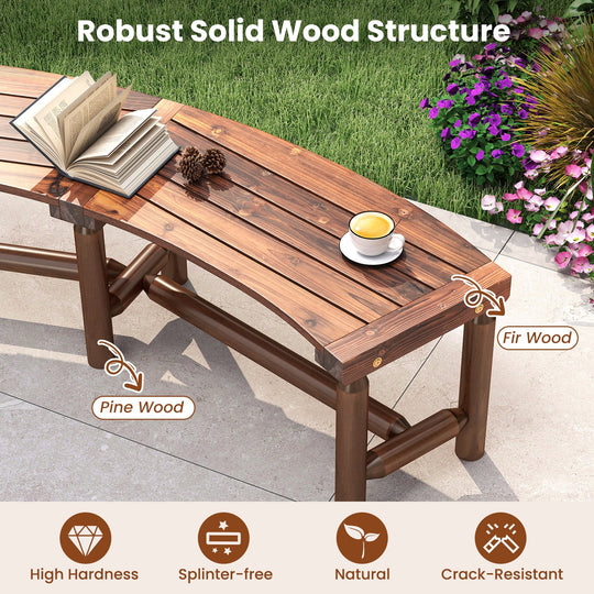 Patio Curved Bench Solid Wood Fire Pit Bench Outdoor Backless Loveseat