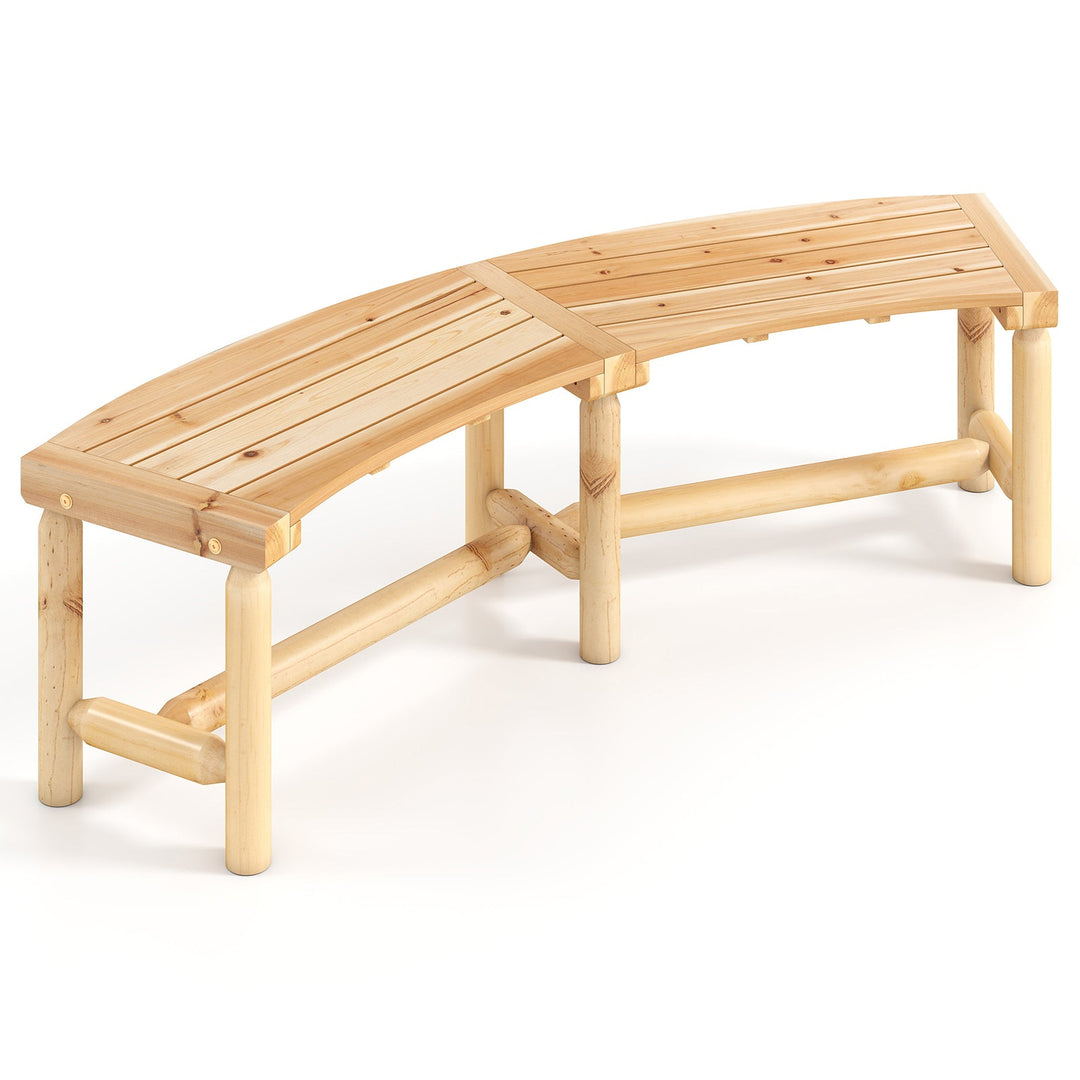 Patio Curved Bench Solid Wood Fire Pit Bench Outdoor Backless Loveseat