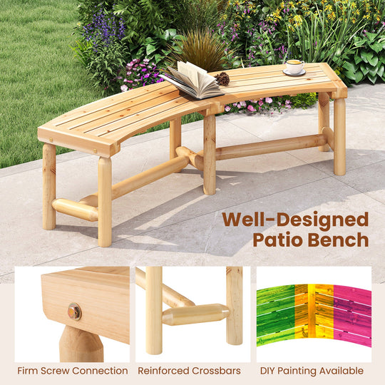 Patio Curved Bench Solid Wood Fire Pit Bench Outdoor Backless Loveseat