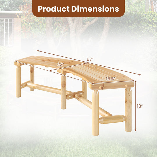 Patio Curved Bench Solid Wood Fire Pit Bench Outdoor Backless Loveseat