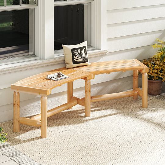 Patio Curved Bench Solid Wood Fire Pit Bench Outdoor Backless Loveseat