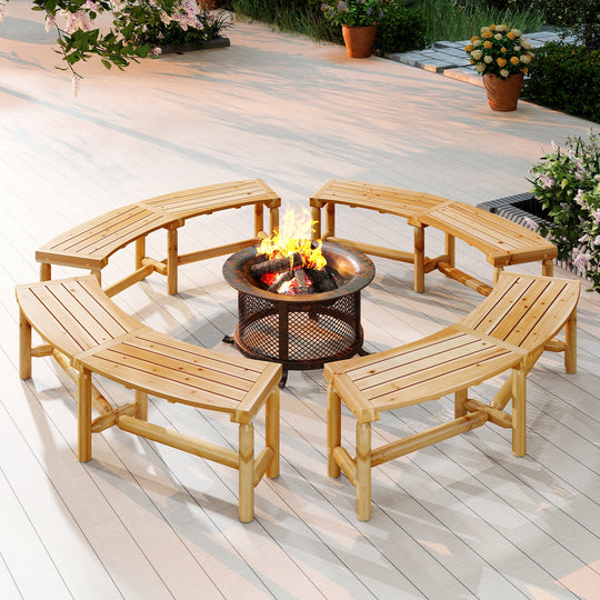 Patio Curved Bench Solid Wood Fire Pit Bench Outdoor Backless Loveseat