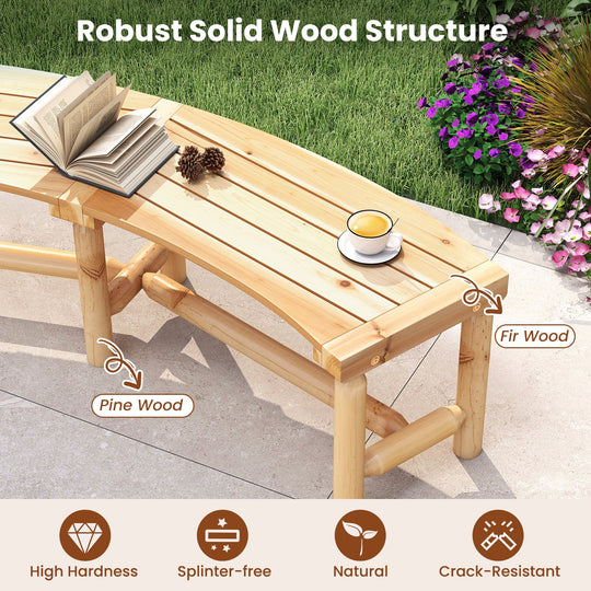 Patio Curved Bench Solid Wood Fire Pit Bench Outdoor Backless Loveseat